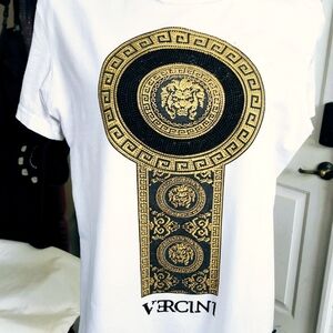 🎯White and Gold Men's ( Unisex) T-Shirt VERCINI